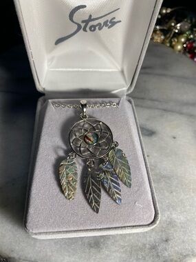 Sterling Silver Abalone Dreamcatcher Necklace - Iridescent W 18” Chain